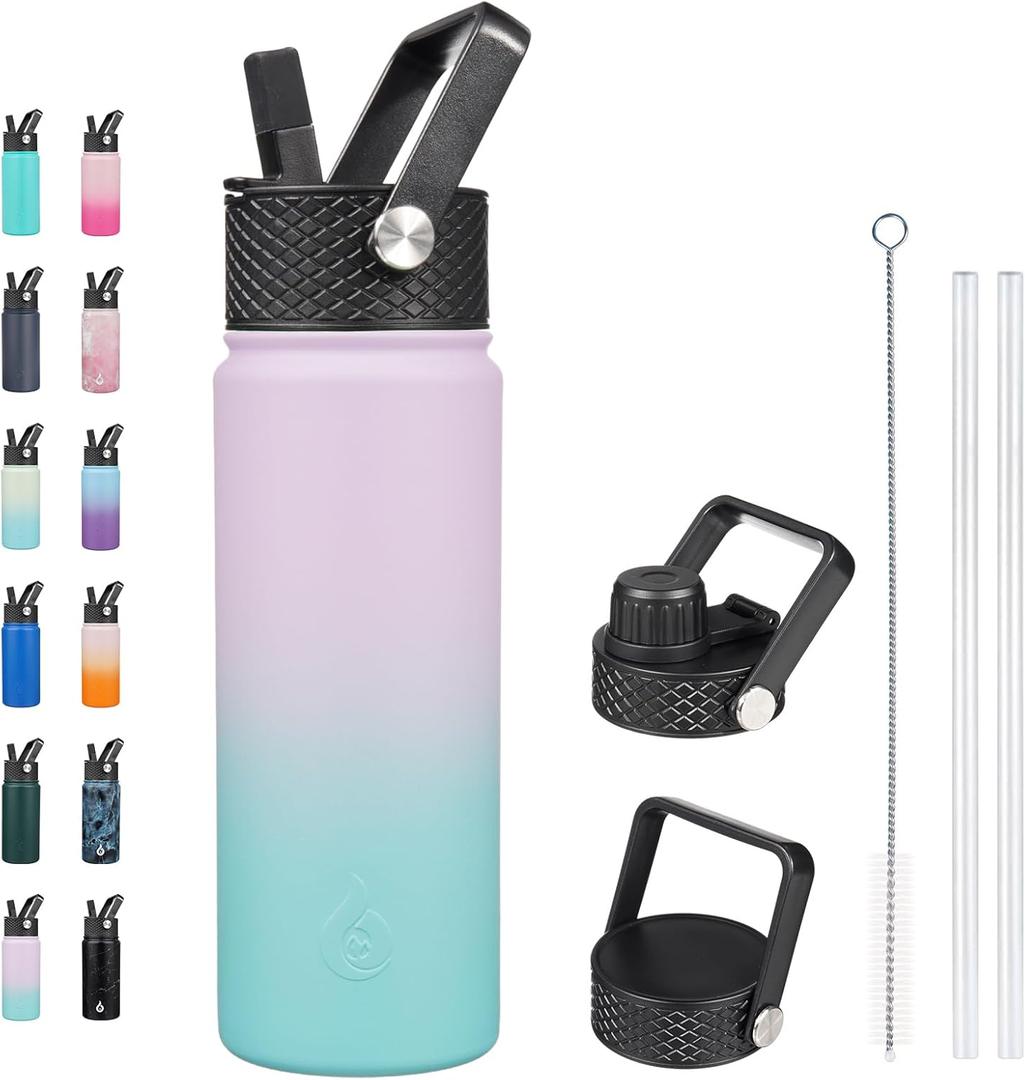 BJPKPK Insulated Water Bottles with Straw Lid, 22oz Cold & Hot Thermo, Stainless Steel Metal Water Bottle with 3 Lids, Reusable Thermo, Cups, Mugs for Daily Use-Lavender Green