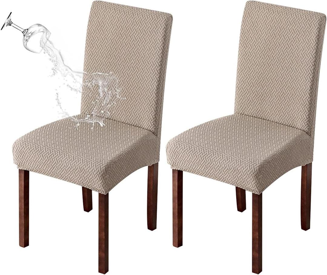 Genina Waterproof Chair Covers for Dining Room Kitchen Chair Covers Parson Dining Chair Slipcover (Khaki, 2 PCS)