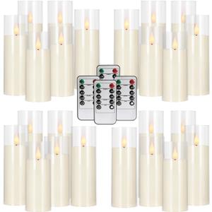 24-Pack Acrylic LED Flameless Pillar Candles with Remote & Timer, Battery Powered - Perfect for Indoor/Outdoor Decor,Wedding,BBQ and Gift - Easily Create a Magical Atmosphere.(Ivory)