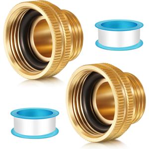 Dreyoo 2 Pack Solid Brass Garden Hose Adapter, 3/4'' GHT Garden Hose Male x 1'' NPT Female Connector, 1 Inch Male Thread to 1.3 Inch Pipe Fittings Thread, with Rubber Gasket (1"FHT x 3/4"MHT)