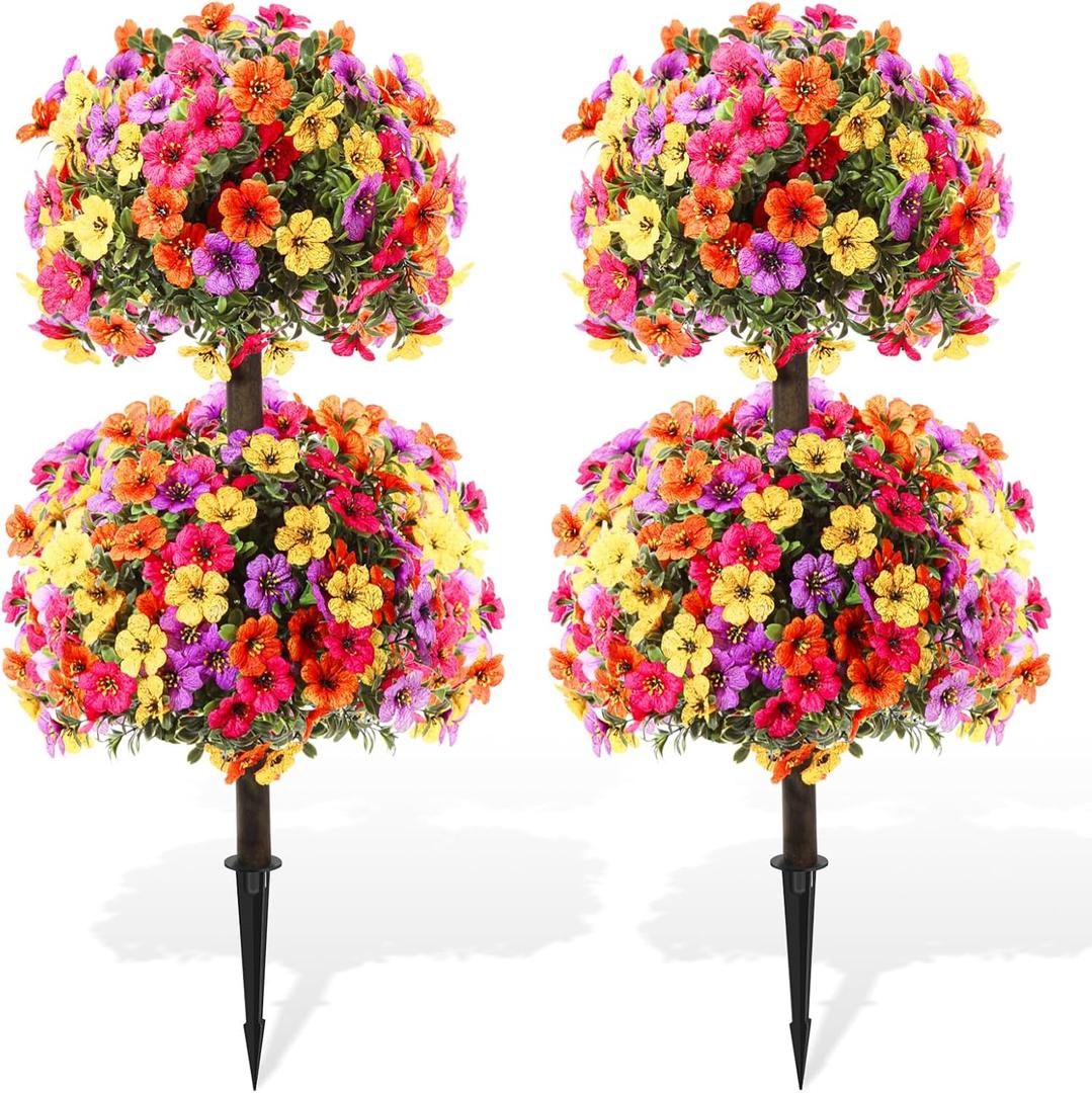Artificial Violet for Outdoor Indoor Garden Home Decoration, Outdoor/Indoor UV Resistant & Waterproof Artificial Flower Decor, Realistic Faux Hanging Plants for Planters, Patio & Balcony (#A,4)
