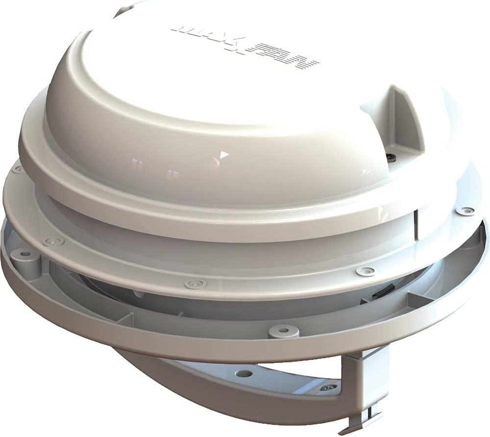 MAXXAIR Maxxfan Dome 6" Round 12V Ventilation Fan - Compact Solution for Rooftop or Sidewall Ventilation, Exhaust Only, Removable Screens, Fan Guard Rain Shield, Moisture Control, White (00-03812W)