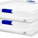HOMZ 2-Pack Under Bed Storage, Clear Plastic Containers with Lids, 56 Quart, Blue Latch - Stackable Underbed Organizer Bins for Shoes, Bags, Clothes, and Towels