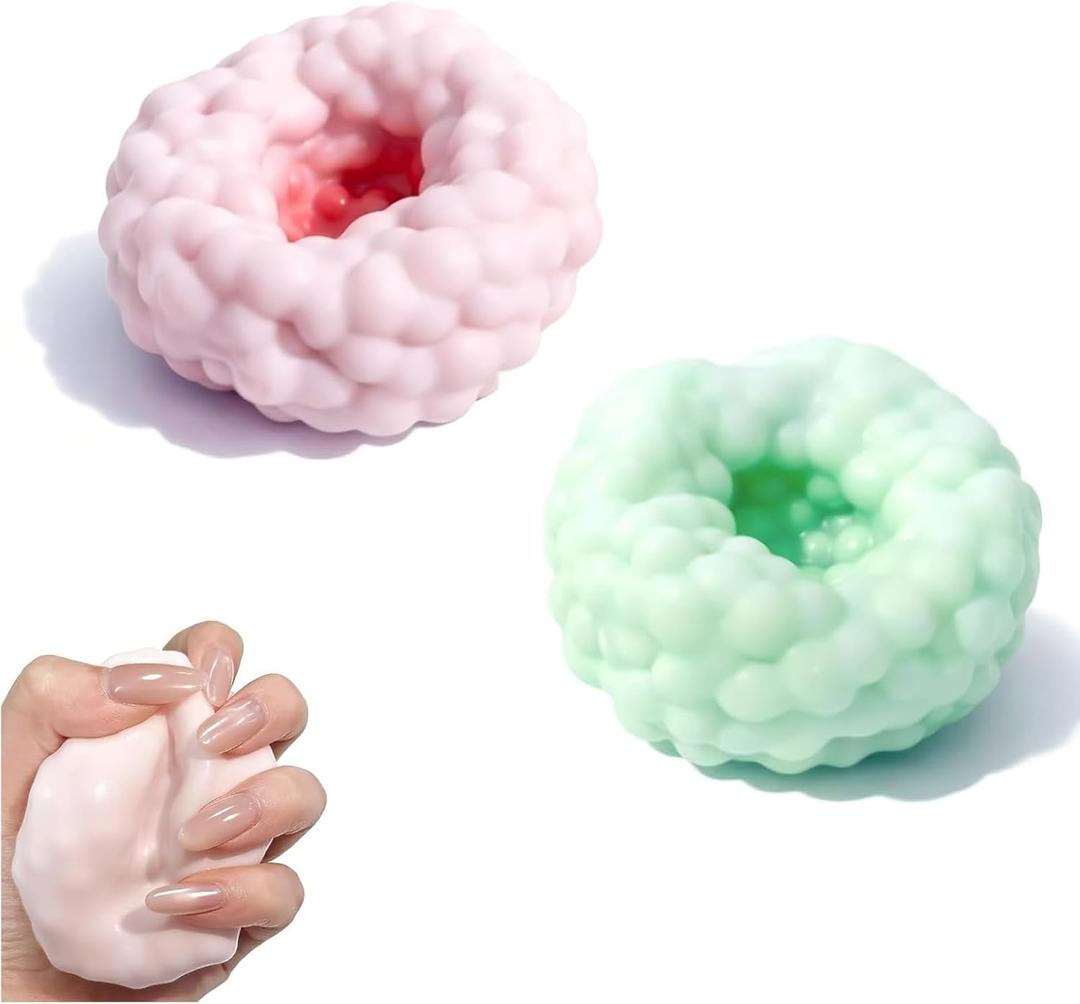2Pcs Crunchy Squishy Stress Ball, Sand Squishy Stress Relief Balls, Slow Rising Squishies, Soft Crunchy Stress Ball for Kids & Adults (Pink & Green)
