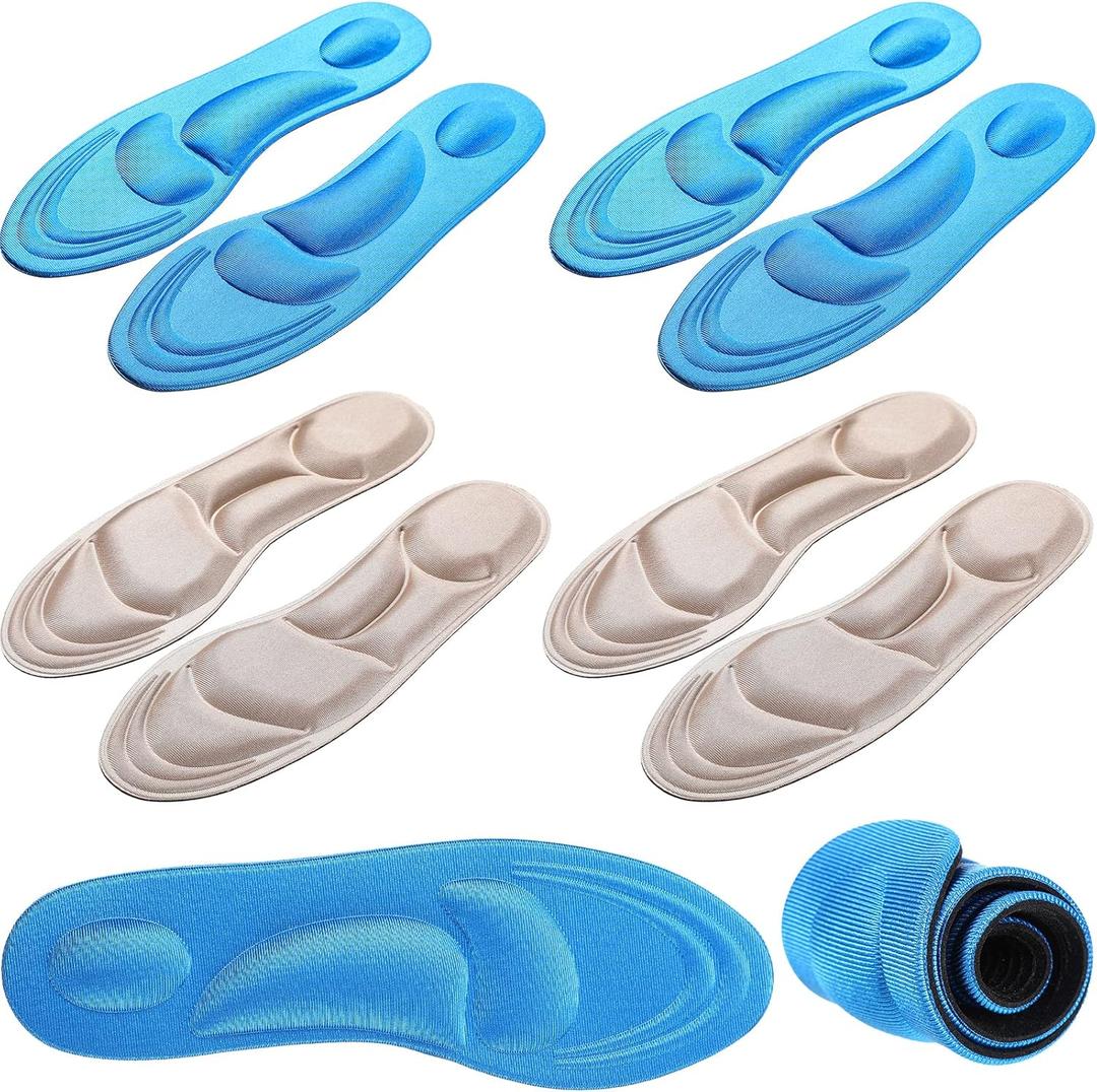 Shoe Insoles Women 4 Pairs Arch Support Insoles Breathable High Heel Inserts Cushion 5d Sponge Barefoot Comfort Inserts Shoe Pads for Massaging Arch Pain Feet Sore Relief(Beige, Blue)