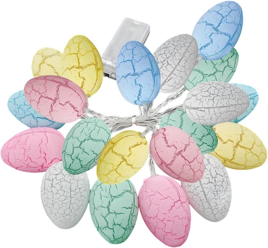 9.8 Ft 20-Led Easter Egg String Lights, Battery-Operated Crackle Pattern Decorations for Indoor Festivities and Parties