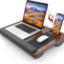 Laptop Lap Desk, Portable Large Laptop Desk for Bed, Up to 17 in Lap Table with Wrist Rest, Mouse Pad, Tablet Phone Slot, Portable Handle, Lap Tray with Cushion (Dark Brown) (Large 21.6513.4in)