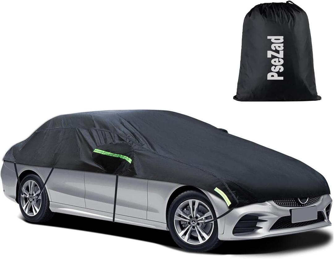Universal Half Car Cover Waterproof All Weather, Black Car Covers for Automobiles Outdoor Indoor for All Season Waterproof Dustproof Uv Resistant Snowproof Fit for Sedan