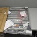 Cumbor 29.243" Baby Gate for Stairs, Wall-Mounted (Drill Required), Expandable No Bottom Bar Dog Gate, Auto Close Extra Wide Walk Thru, Pet & Toddler Proof Gate, Top & Bottom of Stairways (Brown)