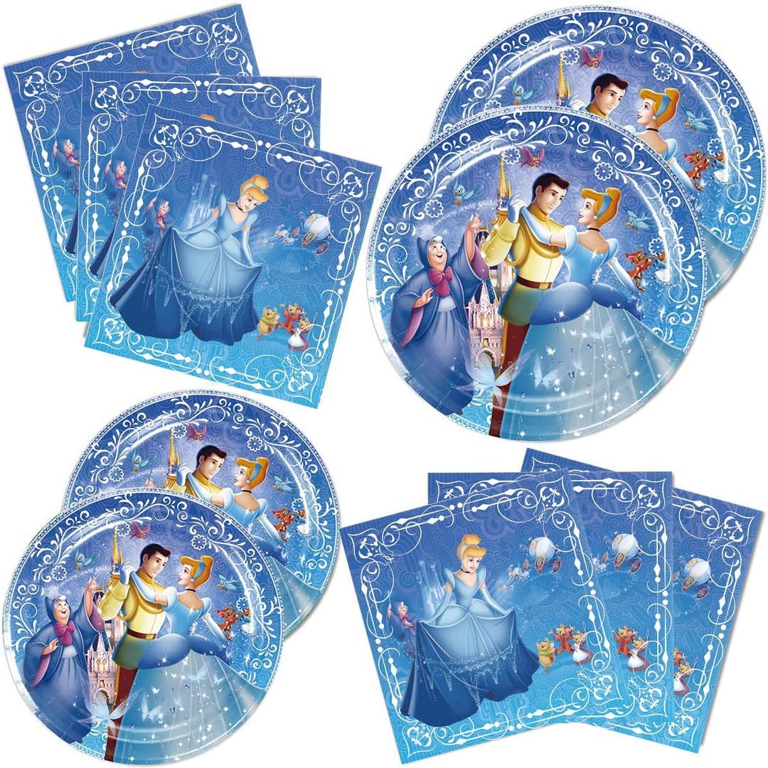 40Pack Cinderella Party Supplies include 20 plates, 20 napkinsfor Cinderella birthday party decoration, (YRY)