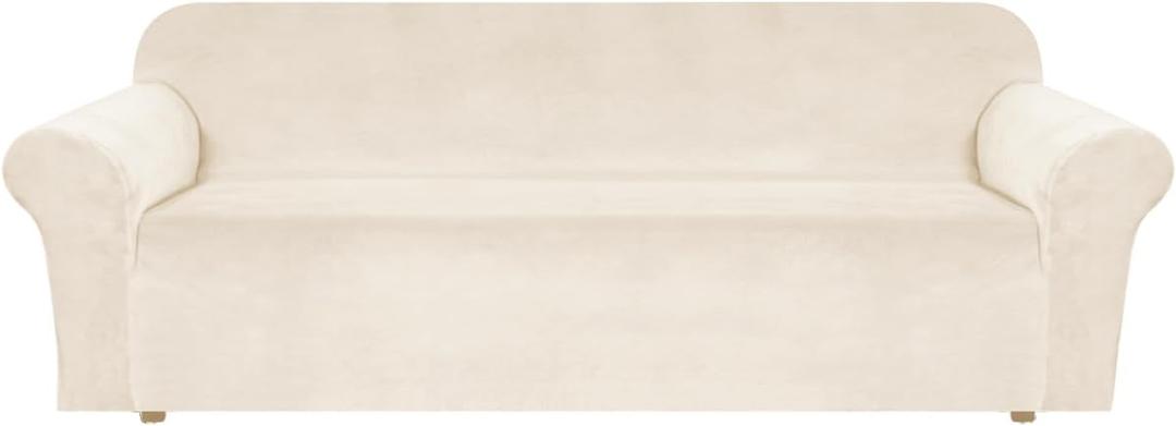 H.VERSAILTEX Stretch Velvet Sofa Covers Large Couch Covers Furniture Protector Soft with Non Slip Elastic Bottom, Feature Thick Comfy Rich Velour (Extra Large Sofa 98"-105", Cream)