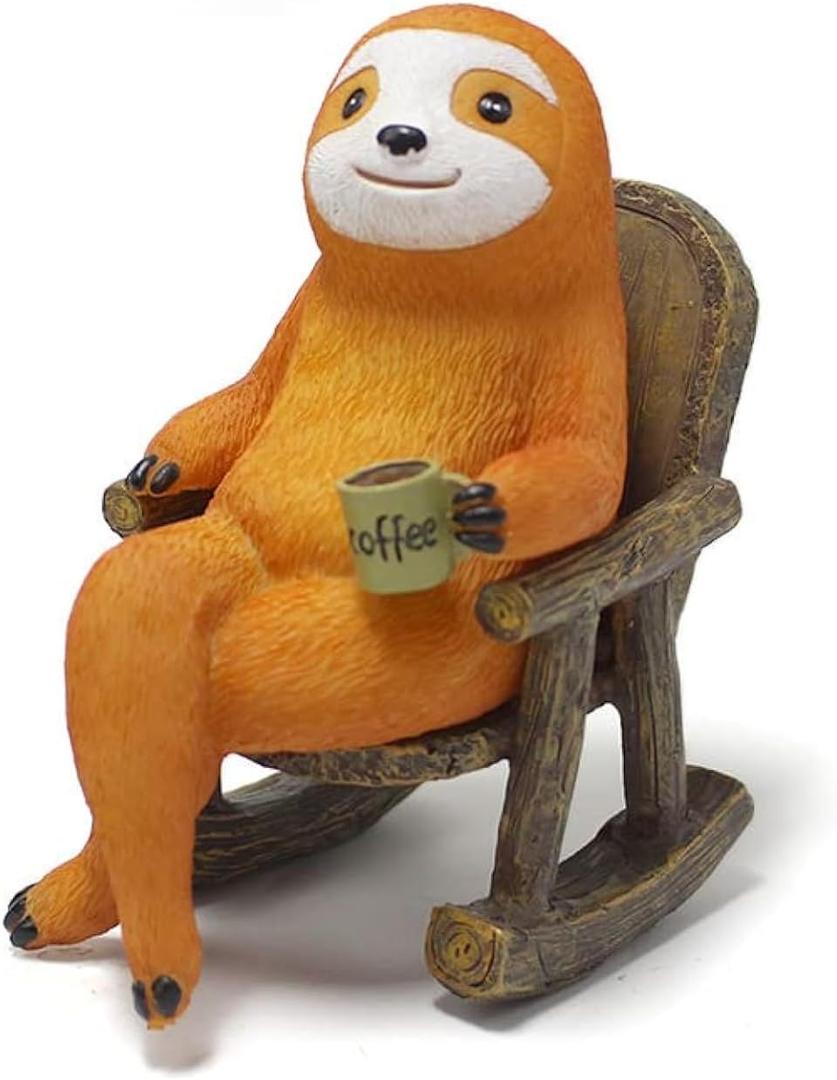 HYFAN Sloth Statue Small Resin Figurine Cute Wild Animal Sculpture Garden Outdoor Home Office Desktop Shelf Car Decor Creative Craft Ornament Gift (Orange)