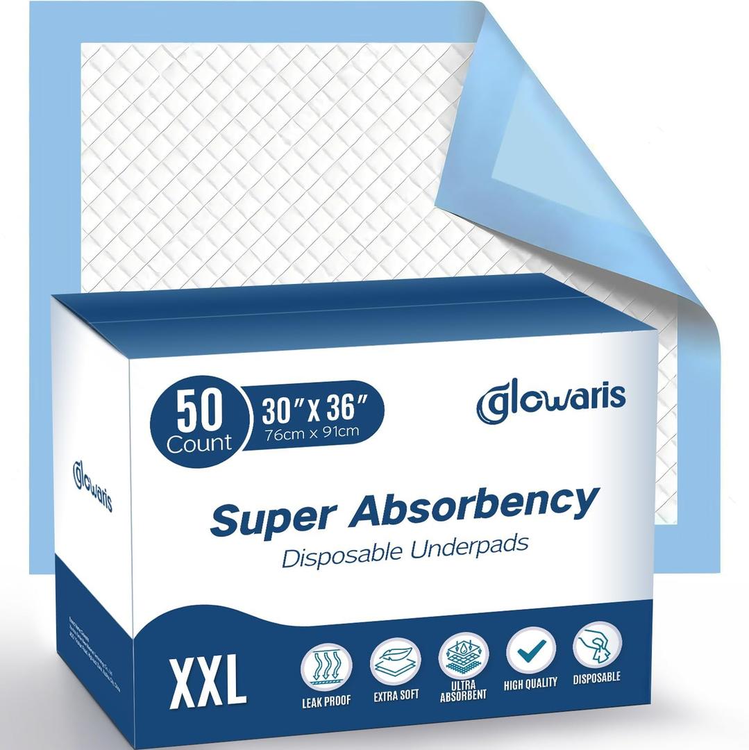 50 Count 30 x 36 XXL Disposable Underpads, Super Absorbent Leakproof Quick Drying, Baby Puppy & Adults Bed Pads Disposable Adult, Dog Pee Pads Extra Large, Incontinence Bed Pads
