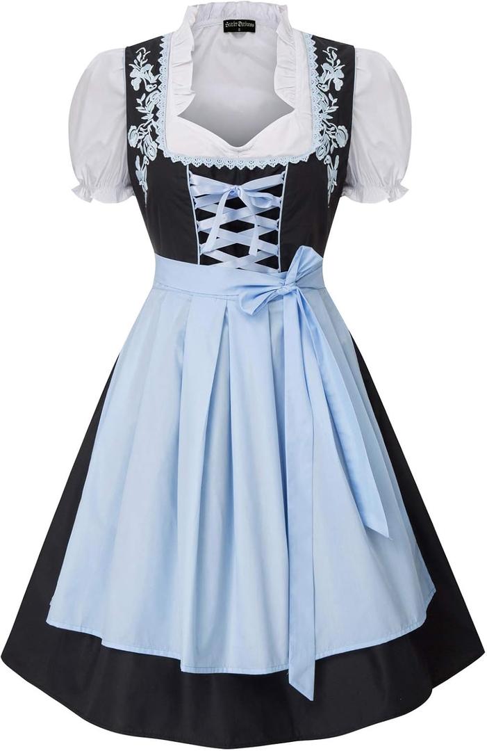 Scarlet Darkness Women's Oktoberfest Costumes 3 Pcs Bavarian German Dirndl Dresses (Large, Blue)