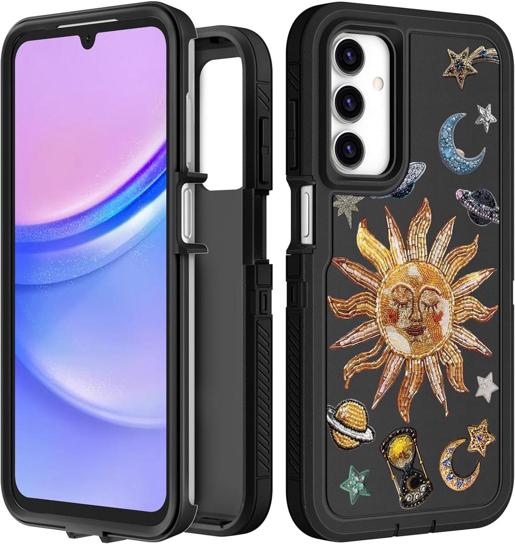for Samsung Galaxy A15 5G Phone Case - Women Girls Cute Cover Girly Aesthetic Kawaii Unique Design Teens Sun Space Stars Heavy Duty Shockproof Protective Case for Galaxy A15 5G 6.5 Inch