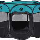 Foldable Pet Dog Playpen, Pop Up Portable Cat Playpen, Indoor/Outdoor for Kitten Puppy Play Pen, Cats Crate Tent with Carrying Bag, 600D Oxford (Aqua Blue + Black, Large, 8)