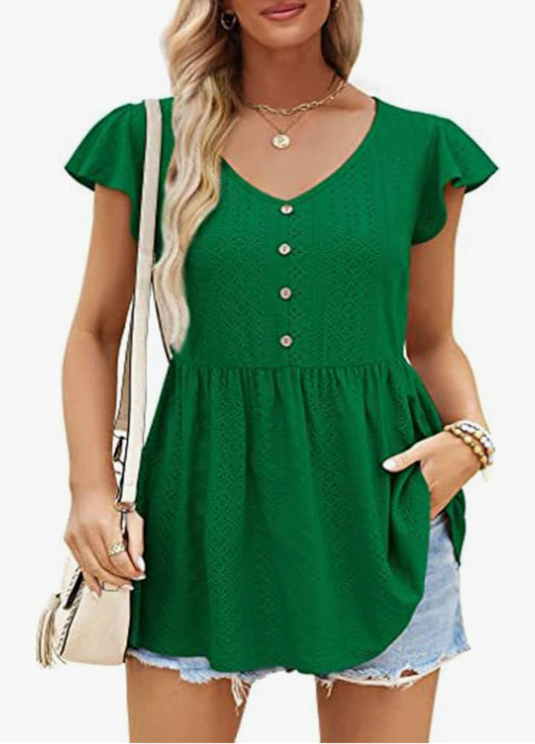 Women's New T-Shirt Cute Doll, Jacquard Top Ruffled Loose Tunic, Size 4XL