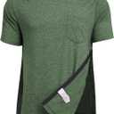 Deyeek Men's Post Shoulder Surgery Shirts Recovery Tear Away Short Sleeve Full Open Side Snap Adaptive Chemo Clothing, Size L