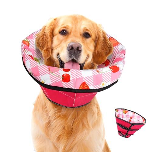 Dog Cone Soft Surgery Dog Cone Collar - Adjustable Long Foldable Comfortable for Recovery Alternative Prevent Biting Stop Licking Wound Small Medium Large Dogs (Strawberry Red, L)