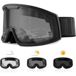 Ukoly Ski/Snowboard Goggles for Men Women, Snow Goggles HD Lens Anti-Fog Coating OTG Design UV400 Protection Windproof (Black Frame Hd Photochromic Grey)