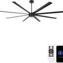 Ohniyou 96'' Industrial Ceiling Fan No Light - High CFM Large Metal Fan with 8 Aluminum Blades, Remote/APP Controlled, DC Motor, for Shop, Warehouse, Gym, Black