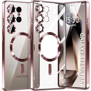 Hurgoer for Samsung Galaxy S22 Ultra Case.Soft TPU Electroplated Frame Cover with Clear Back.Drop Tested Protective Full Body Case.Thin Light SlimNot Magsafe (Rose Gold, S22 Ultra)