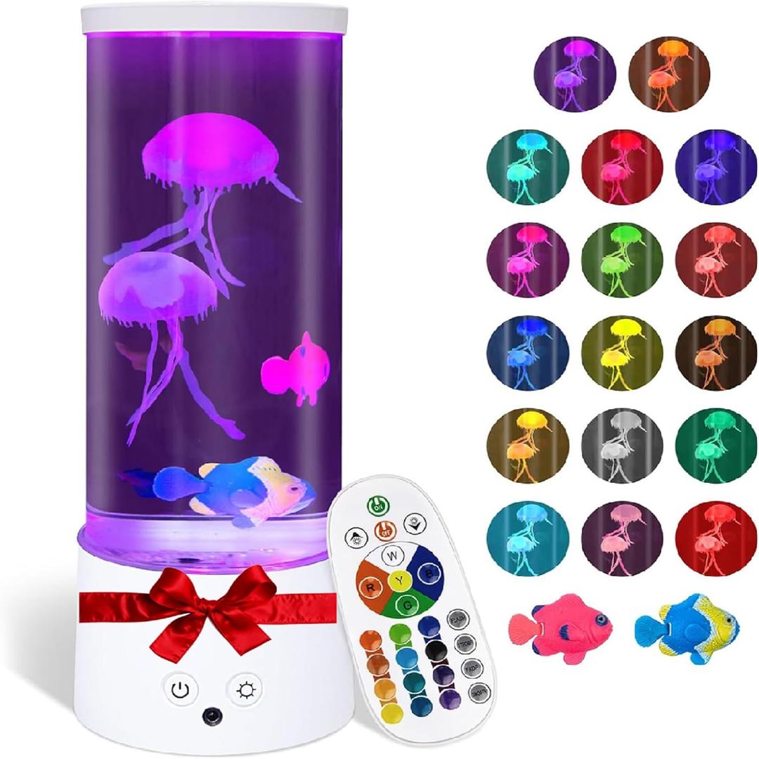 Jellyfish Lamp, Electric Jellyfish Lighting, Jelly Fish Tank Table Aquarium Lamp with 17 Colors, Floating Jelly Fish Night Light Decorations, Birthday Gifts for Women, Girls, Men (White)