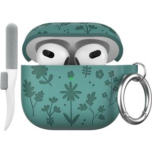 Maxjoy for AirPods 4 Case, Engraved Silicone Cute AirPod 4 Case for Women Men Protective iPod 4 Cover with Keychain Cleaning Kit for AirPod 4th Generation Cover 2024, Pine Green