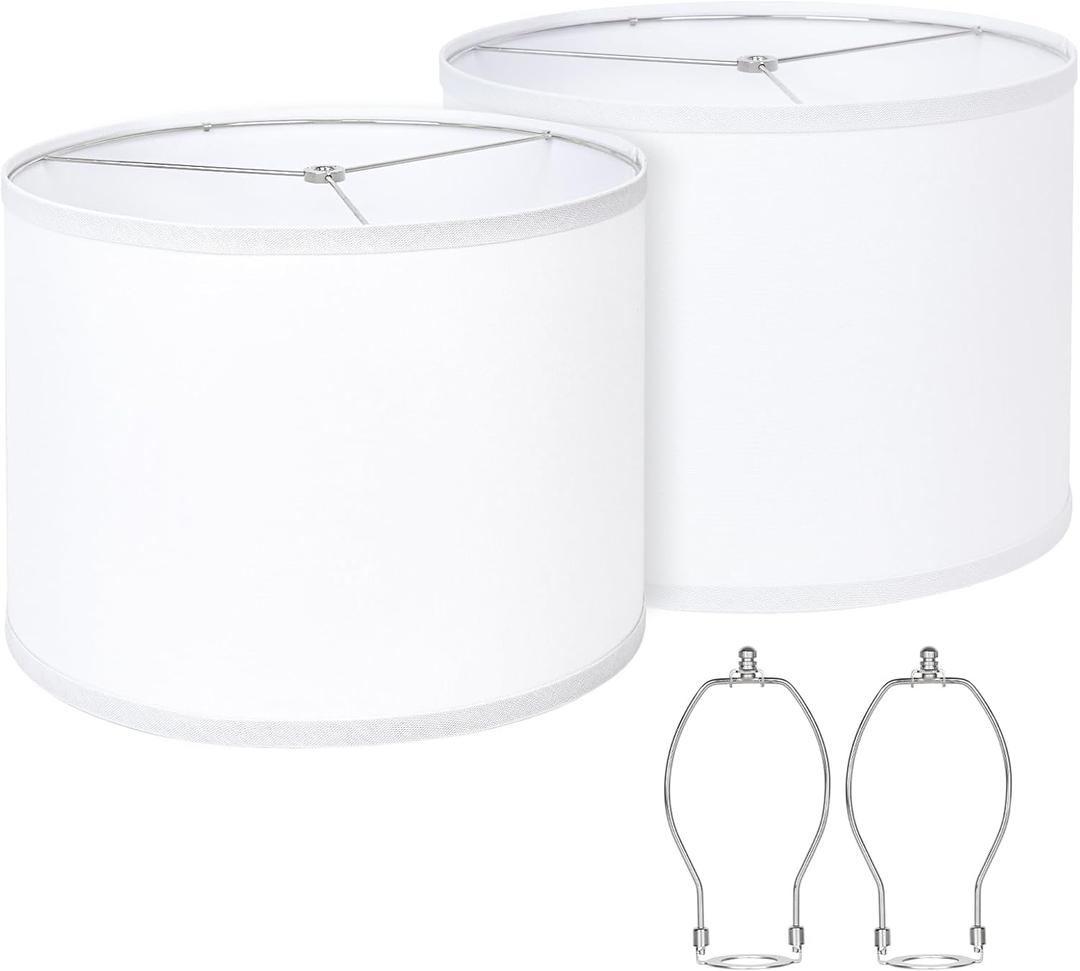 Lamp Shades Set of 2, Drum Lampshades 13" Top x 13" Bottom x 10" High with Spider Fitter, Large Replacement Lamp Shades for Table Lamps, Floor Lamps, Easy Assembly Required (2, White)