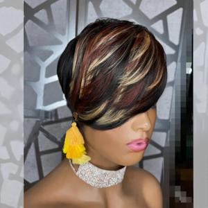 PangDongLai Pixie Cut Wigs for Black Women Short Cut Human Hair Bob Brazilian Virgin Wigs Black Layered Blond Brown 1B/33/27 Side Part HairCut Wigs No Lace Front Wigs (1B/33/27) 