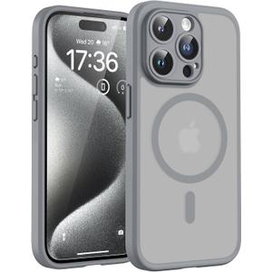 TOCOL Magnetic for iPhone 15 Pro Max Case, Upgraded Full Camera Protection, Compatible with Magsafe, Drop Protection, Translucent Matte Back Bumper Phone Cover 6.7-InchGray