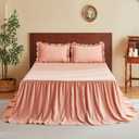 MR&HM Brushed Microfiber Ruffle Skirt Bedspread Set - 30" Long Drop, 3 Piece King, Coral Pink Shabby Chic Style Bed SpreadFrench Country Soft Bedspread and Pillow Shams, Vintage Farmhouse Decor