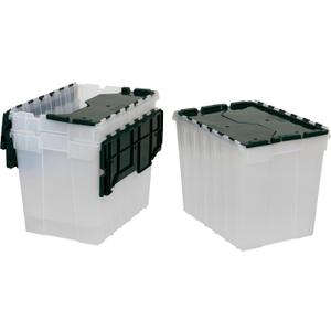 Akro-Mils KeepBox 18 Gallon Storage Container, Nesting and Stackable Plastic Storage Box with Lid Attached, Clear Tote for Garages, Closets, and Moving, 21" x 15" x 17", Clear/Green, 3-Pack