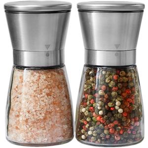 Salt and Pepper Grinder Set  Manual Salt Grinder and Pepper Mill for Black Pepper, Sea Salt  Refillable, Easy-to-Use Salt & Pepper Mill Set