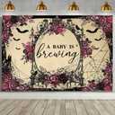 MEHOFOND 8x6ft Halloween Baby Shower Backdrop A Baby is Brewing Baby Shower Party Decoartion Boy or Girl Gender Reveal Flower Vampire Bat Spooky Boo Birthday Party Decoration Banner Photo Booth Props