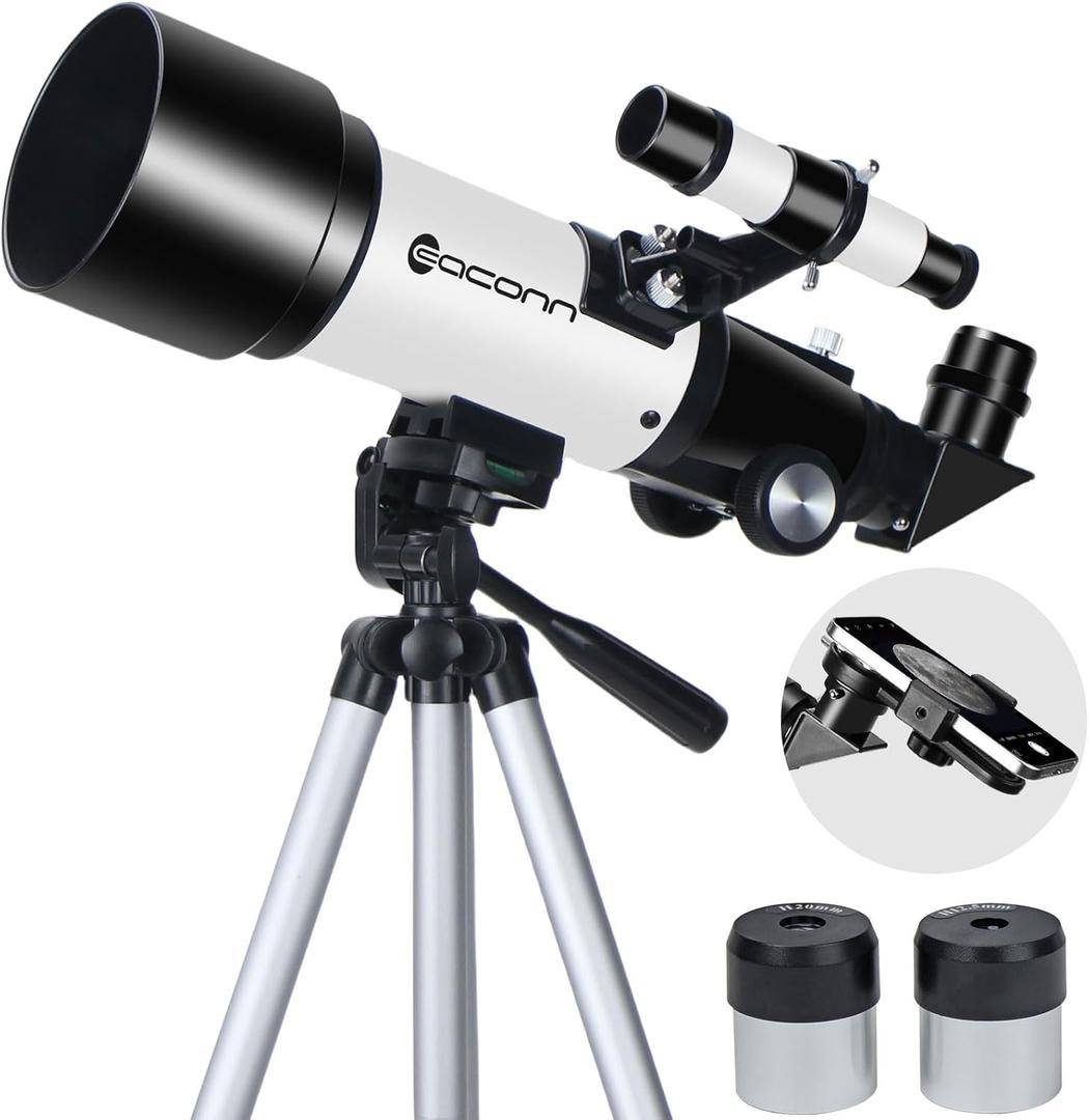 Telescopes, Telescope for Kids and Adults Beginners, 70mm Aperture 400mm Focus Length Refractor Travel Telescope with AZ Mount for Observe The Moon and Landscape (White)