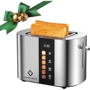 LINKChef 2 Slice Toaster, Extra-Wide 1.5" Slots, Touch Screen Control | Stainless Steel, Bagel/Defrost/Reheat Functions