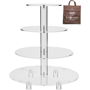 Jusalpha Large 4 Tier Cupcake Stand,Acrylic Round Cake Stand Dessert Tower Tea Party Serving Platter, Cupcake Tree Wedding Party Dcor, Stand with Rod Feet (4RF)