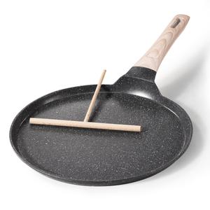 Nonstick Crepe Pan with Spreader, 10 Inch Non Stick Granite Coating Dosa Pan Pancake Flat Skillet Crepe Maker Pan Healthy Stone Cookware, PFOA FREE