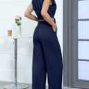 Gardenwed Women's Two Piece Outfit Set, Short Sleeve V Neck Crop Top with Tie Front and Wide Leg Pants (Blue, L)