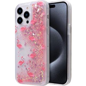 Glitter Liquid Phone Case Compatible with iPhone 15 Pro, Cute Women Girly Bling Shiny Sparkle That Move Slim Thin Protective Phone Cases for iPhone 15 Pro (Flamingo-15P)
