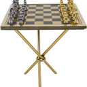 Deco 79 Aluminum Metal Chess Table Game Set, 22" x 22" x 25", Gold