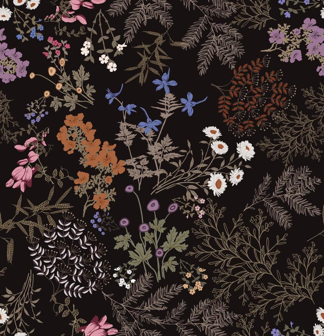 2 x Peel and Stick Wallpaper Black Floral Wallpaper Dark Floral Leaf Contact Paper for Cabinet Vintage Self-Adhesive Removable Wall Paper for Bathroom Bedroom Kitchen Shelf Liner 17.3" x 118" (Black/ Pink/ Purple)