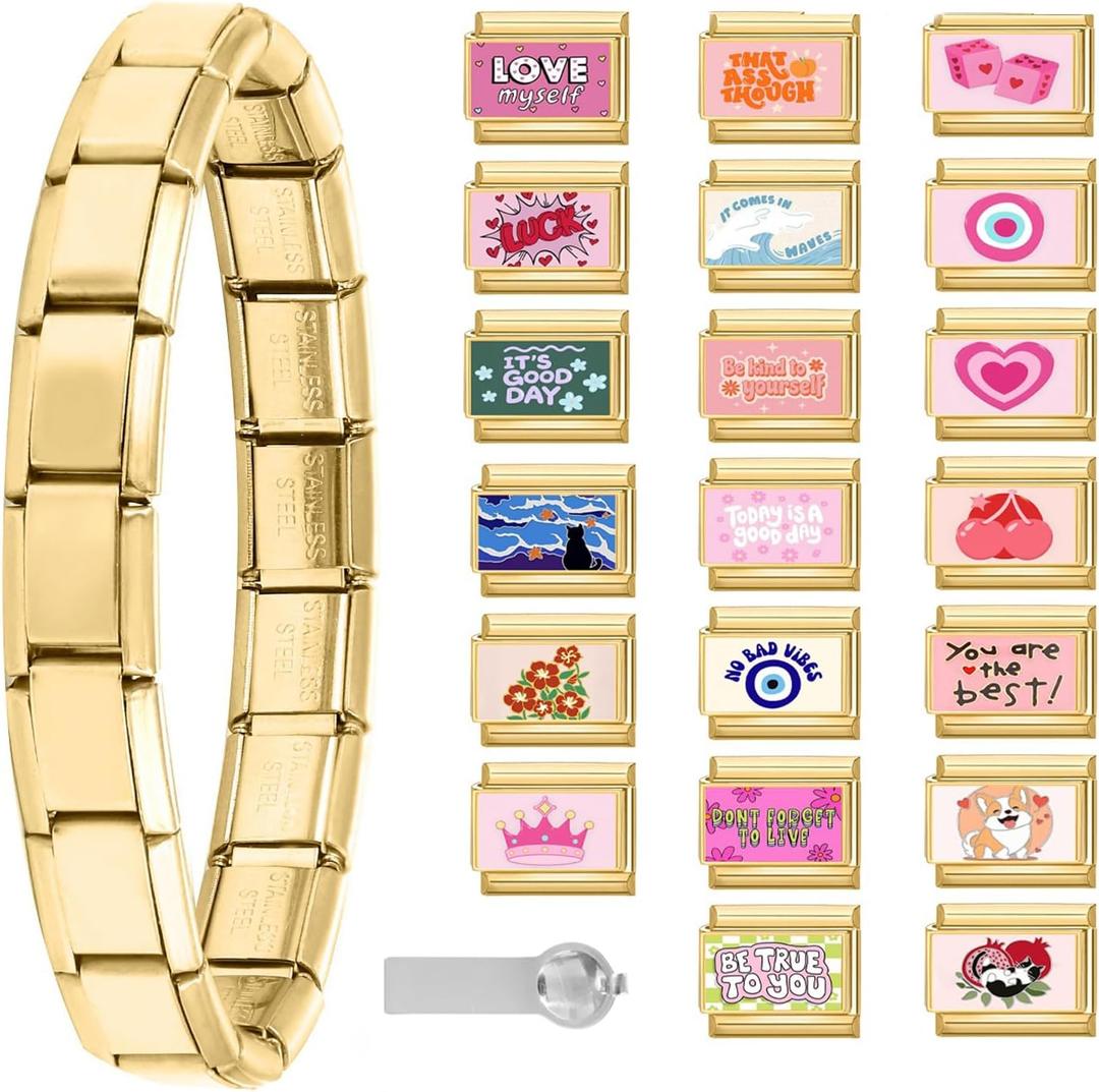 Italian Charms Bracelet Sets with 1Pcs Starter Brascelet 9Pcs Charms 9mm Italian Modular Charm Bracelet DIY Module Jewelry Gifts