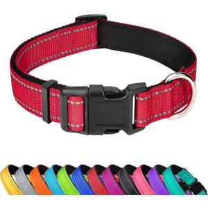 Reflective Dog Collar, Adjustable Soft Neoprene Padded Nylon Pet Collars with Buckle for Medium Dogs,M, Red