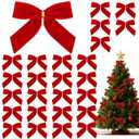 GAOKOXI 26 Pcs Red Small Velvet Bows Decorations Vintage Christmas Ornaments for Christmas Tree Gift Wrapping Wreath Table Fireplace Garland and Xmas Party