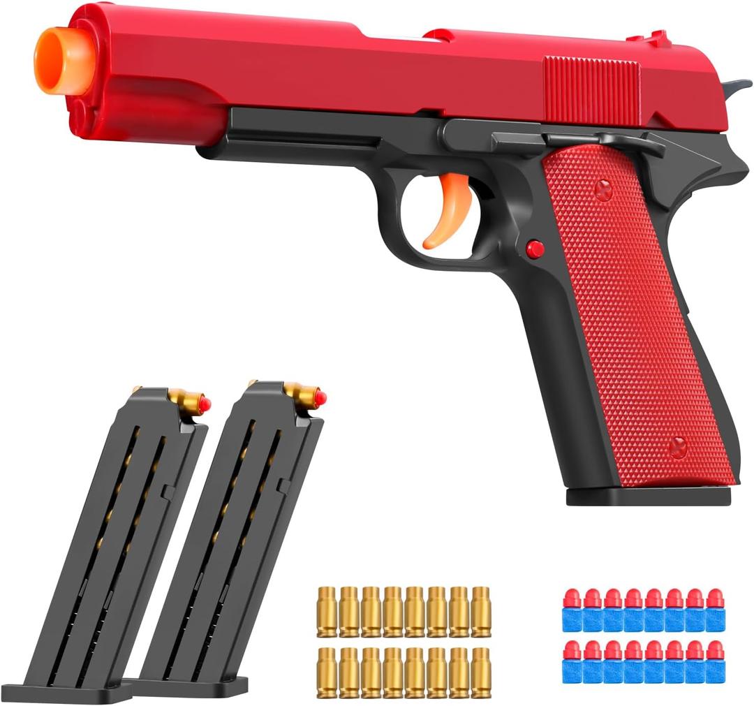 Look Real Toy Red with Ejecting Soft Bullets,Pistol Toys Play EVA Foam Blaster Realistic Model Soft Bullet Gift with Ejection Shell Bullets Fake Model Blasting
