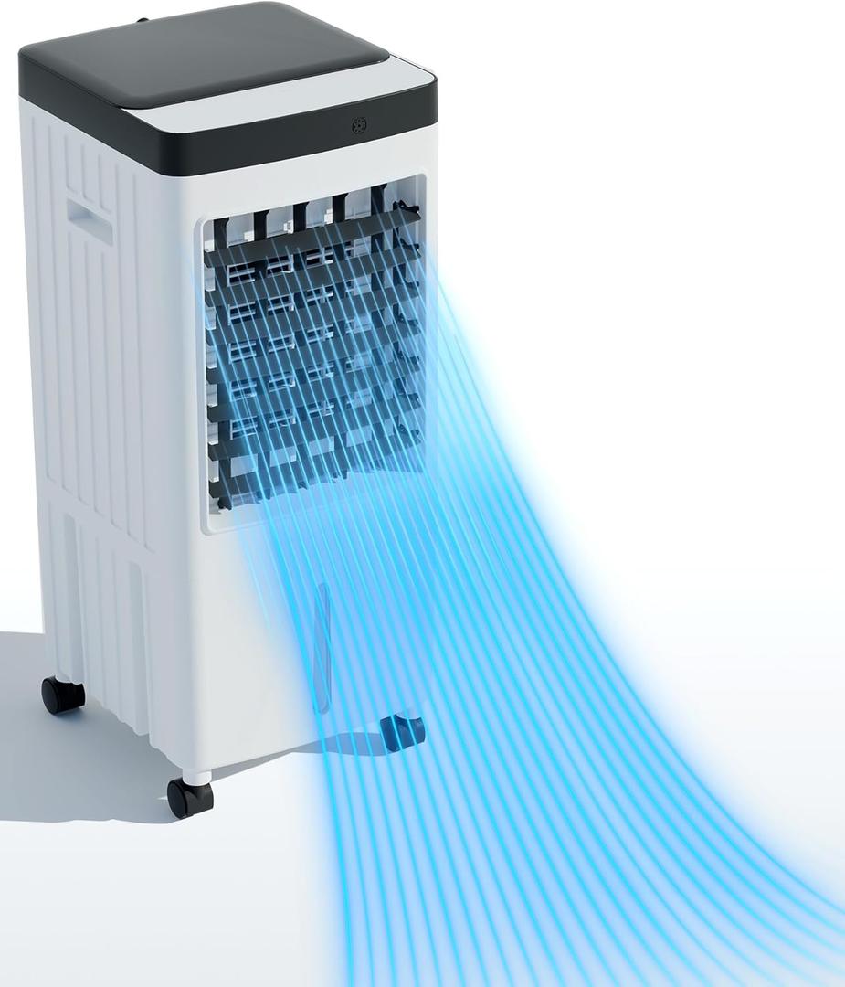 Portable Evaporative Air Cooler, Energy Efficient Swamp Cooler with Remote,80 Oscillating Bladeless Cooling Fan for Bedroom,Ice Pack, Remote,Easy Install Ideal for Room/Office (Upgrade DC Motor)