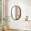 JJUUYOU Oval Mirror Black Metal Framed Bathroom Mirrors for Wall 18X26 Inch Matte Bedroom Vanity Mirror Farmhouse Anti-Rust Tempered Glass Hangs Horizontally or Vertically Mirrors