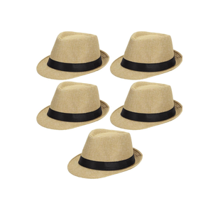 Ultrafun 5 Pack Short Brim Fedora Classic Summer Beach Sun Hat Panama Cap for Men Women